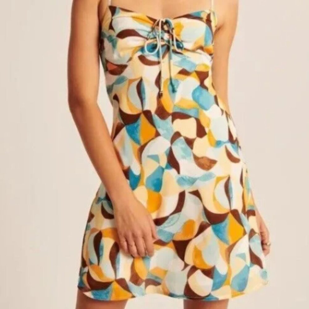 Abercrombie Cinch Front Mini Dress Retro Print XL